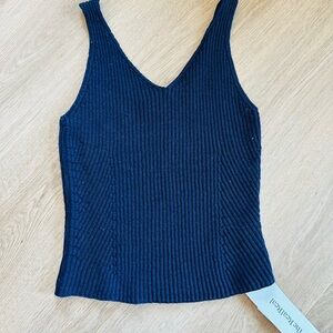 Vince Blue Ribbed Sleeveless Tank Top